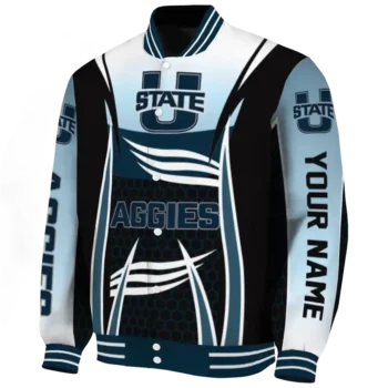 customized utah state aggies mesh effect navy black varsity jacket best selling.webp