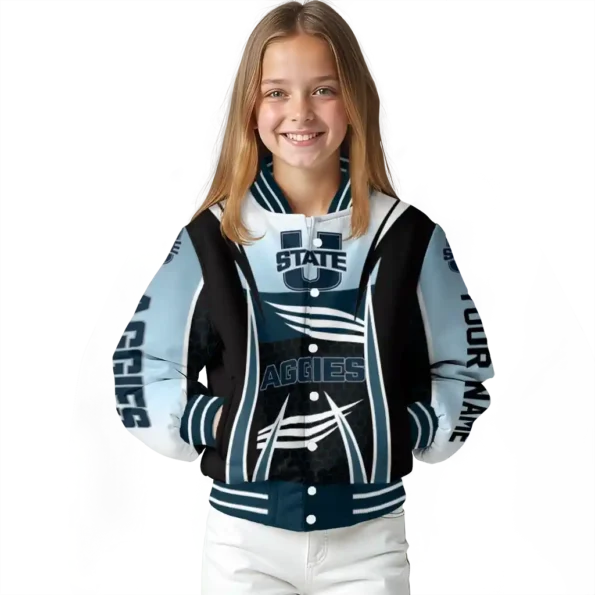 customized utah state aggies mesh effect navy black varsity jacket top rated.webp