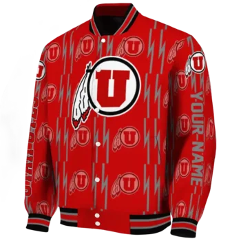 customized utah utes bolt stripe red varsity jacket best selling.webp