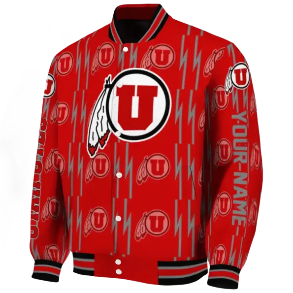 customized utah utes bolt stripe red varsity jacket best selling.webp