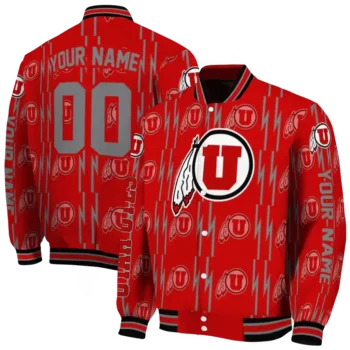 customized utah utes bolt stripe red varsity jacket fashion forward.webp
