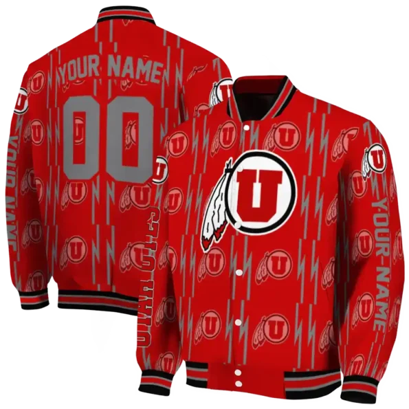 customized utah utes bolt stripe red varsity jacket fashion forward.webp