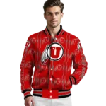 customized utah utes bolt stripe red varsity jacket best selling.webp