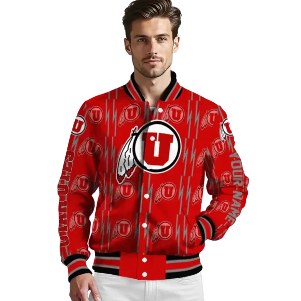 customized utah utes bolt stripe red varsity jacket high quality.webp