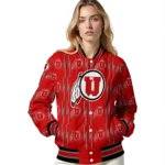 customized utah utes bolt stripe red varsity jacket best selling.webp
