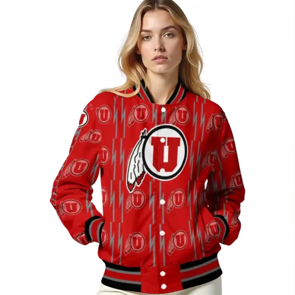 customized utah utes bolt stripe red varsity jacket latest model.webp