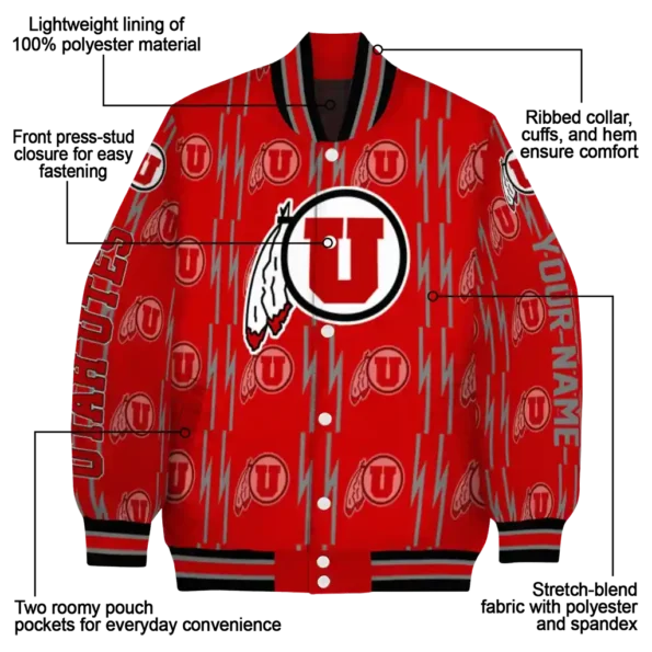 customized utah utes bolt stripe red varsity jacket new arrival.webp