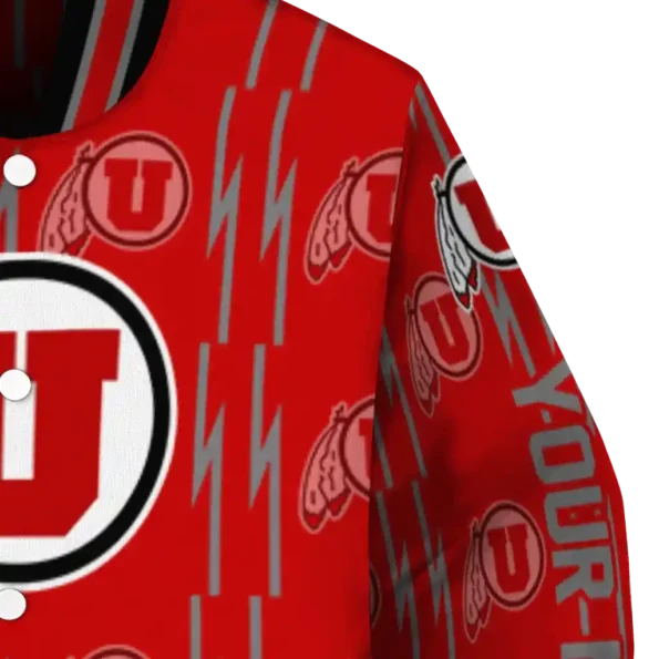 customized utah utes bolt stripe red varsity jacket premium grade.webp