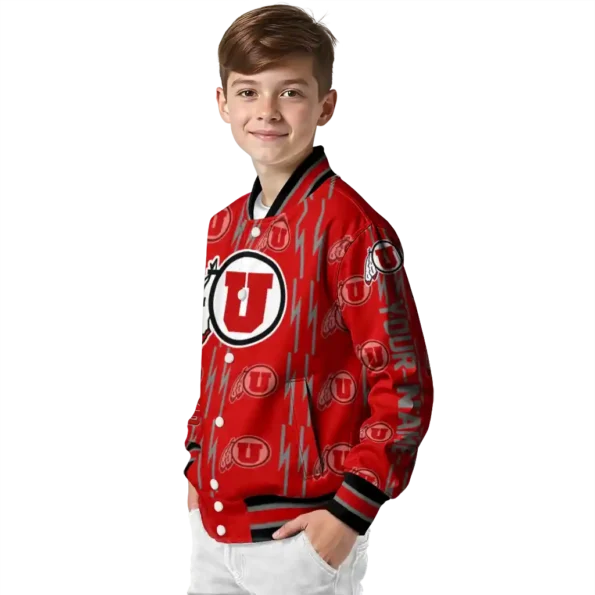 customized utah utes bolt stripe red varsity jacket trendy.webp
