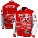 customized utah utes ferris arena red white varsity jacket best selling.webp