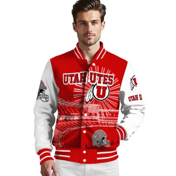 customized utah utes ferris arena red white varsity jacket high quality.webp