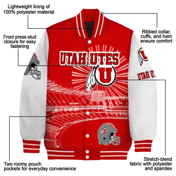 customized utah utes ferris arena red white varsity jacket new arrival.webp