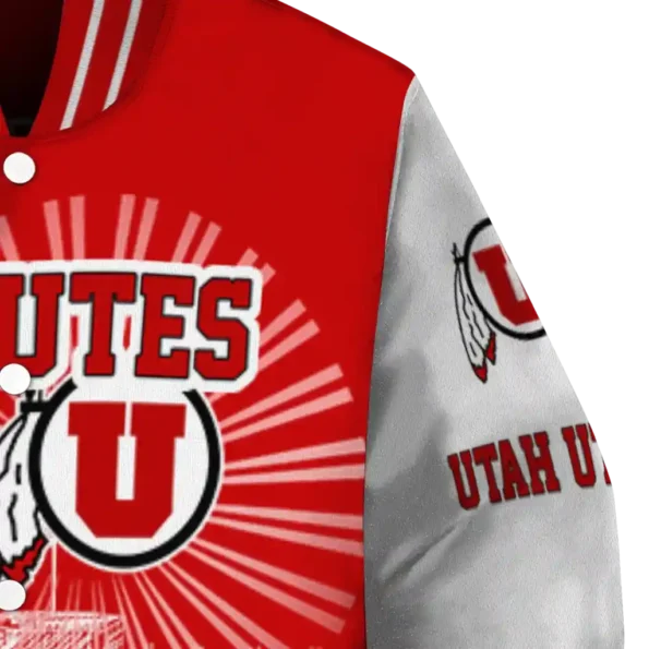 customized utah utes ferris arena red white varsity jacket premium grade.webp