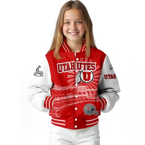 customized utah utes ferris arena red white varsity jacket top rated.webp