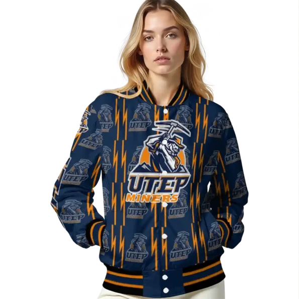 customized utep miners bolt stripe blue varsity jacket latest model.webp