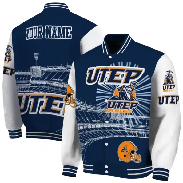 customized utep miners ferris arena blue white varsity jacket fashion forward.webp