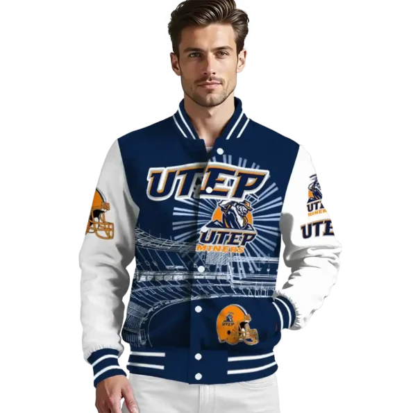 customized utep miners ferris arena blue white varsity jacket high quality.webp