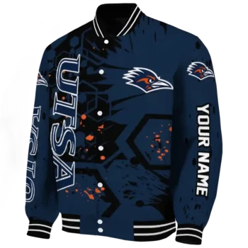 customized utsa roadrunners hexagon cluster orange black varsity jacket best selling.webp