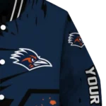 customized utsa roadrunners hexagon cluster orange black varsity jacket best selling.webp