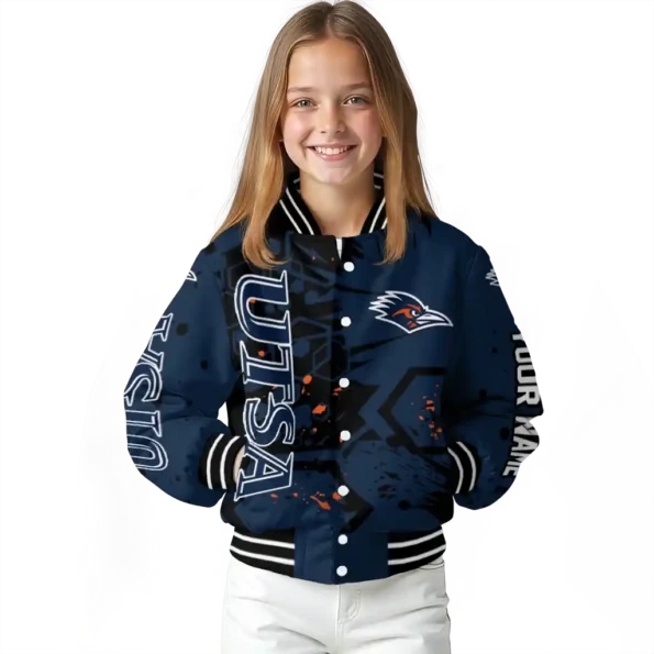 customized utsa roadrunners hexagon cluster orange black varsity jacket top rated.webp