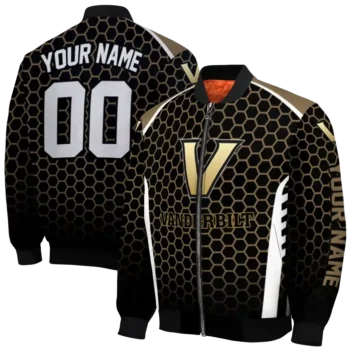 customized vanderbilt commodores hexagon grid black bomber jacket fashion forward