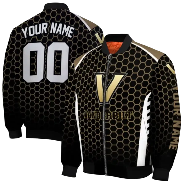 customized vanderbilt commodores hexagon grid black bomber jacket fashion forward