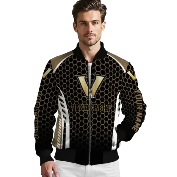 customized vanderbilt commodores hexagon grid black bomber jacket high quality