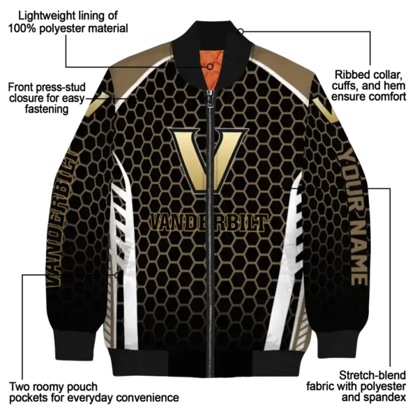 customized vanderbilt commodores hexagon grid black bomber jacket new arrival