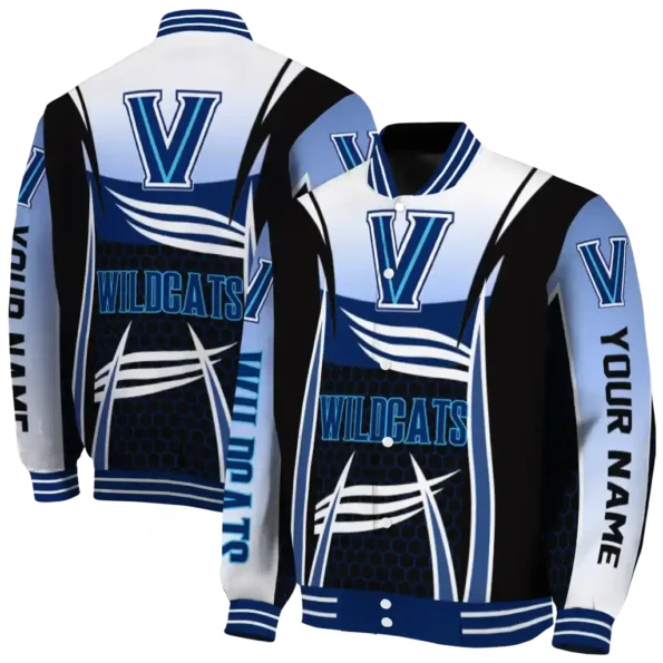 customized villanova wildcats mesh effect navy black varsity jacket fashion forward.webp
