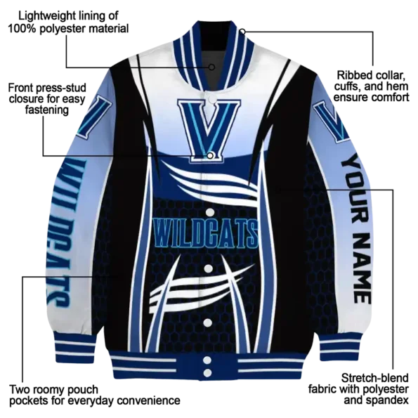 customized villanova wildcats mesh effect navy black varsity jacket new arrival.webp