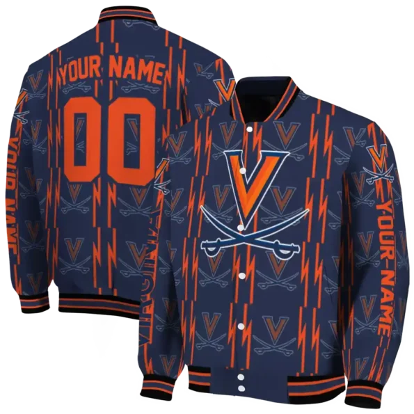 customized virginia cavaliers bolt stripe blue varsity jacket fashion forward.webp