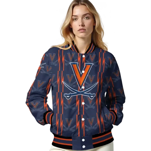 customized virginia cavaliers bolt stripe blue varsity jacket latest model.webp