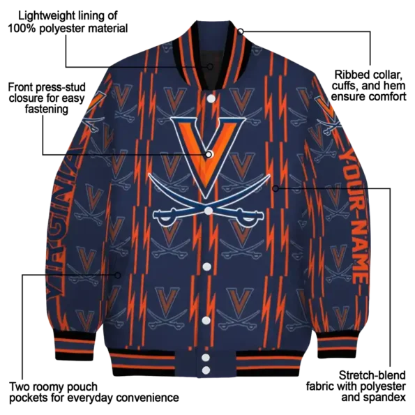 customized virginia cavaliers bolt stripe blue varsity jacket new arrival.webp