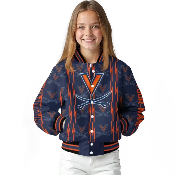 customized virginia cavaliers bolt stripe blue varsity jacket top rated.webp