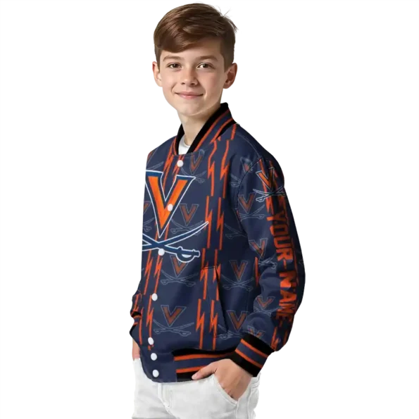customized virginia cavaliers bolt stripe blue varsity jacket trendy.webp