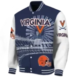 customized virginia cavaliers ferris arena blue white varsity jacket best selling.webp