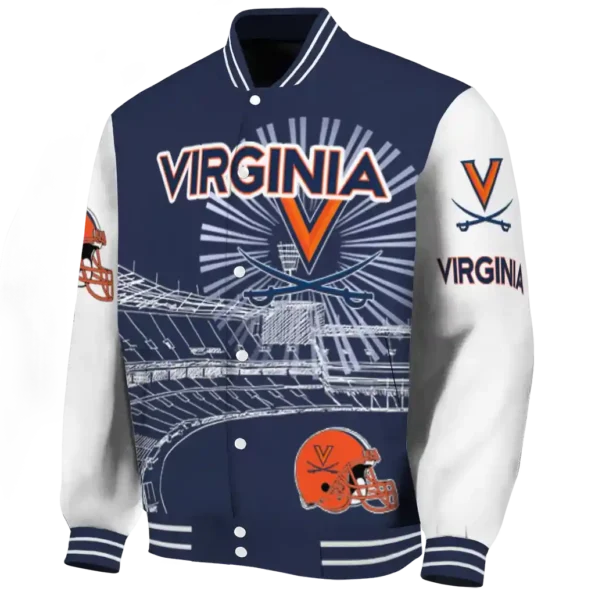 customized virginia cavaliers ferris arena blue white varsity jacket best selling.webp