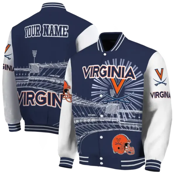 customized virginia cavaliers ferris arena blue white varsity jacket fashion forward.webp