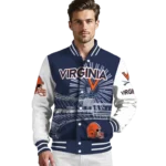 customized virginia cavaliers ferris arena blue white varsity jacket best selling.webp
