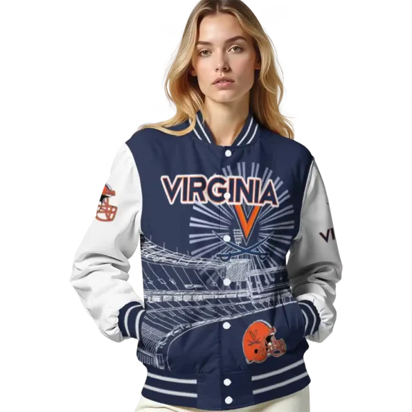 customized virginia cavaliers ferris arena blue white varsity jacket latest model.webp