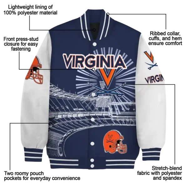 customized virginia cavaliers ferris arena blue white varsity jacket new arrival.webp
