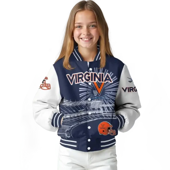 customized virginia cavaliers ferris arena blue white varsity jacket top rated.webp