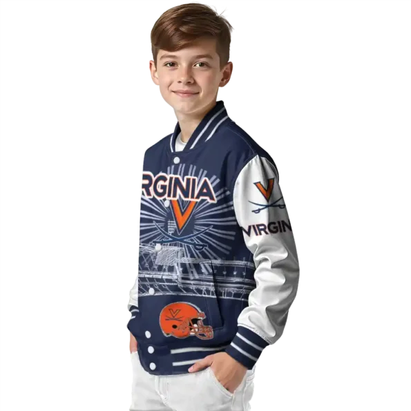 customized virginia cavaliers ferris arena blue white varsity jacket trendy.webp