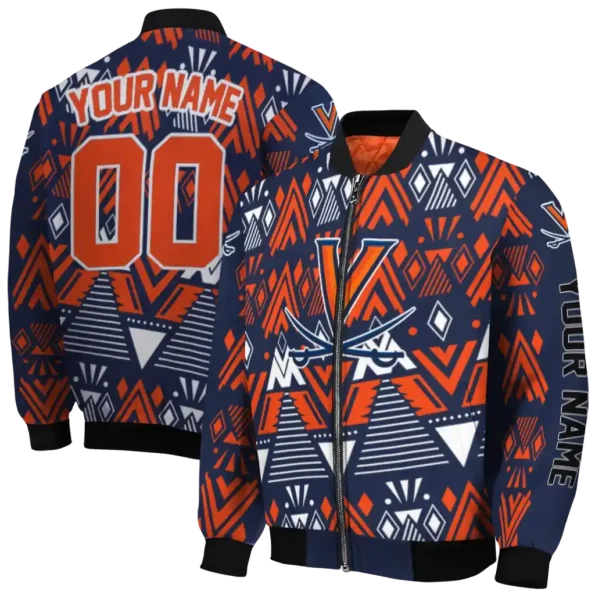 customized virginia cavaliers pyramid shapes blue bomber jacket fashion forward