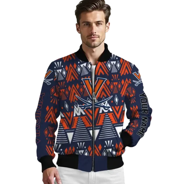 customized virginia cavaliers pyramid shapes blue bomber jacket high quality