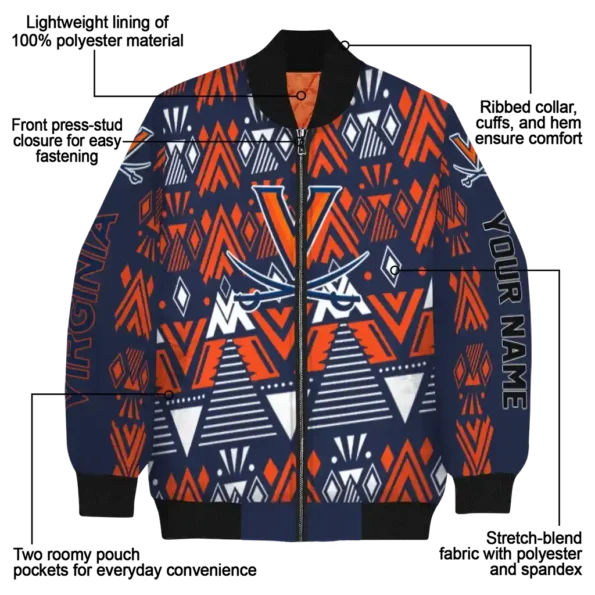 customized virginia cavaliers pyramid shapes blue bomber jacket new arrival