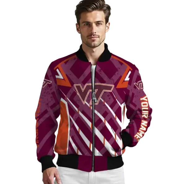 customized virginia tech hokies chevron angles maroon bomber jacket high quality