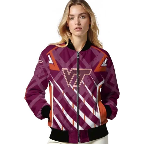 customized virginia tech hokies chevron angles maroon bomber jacket latest model