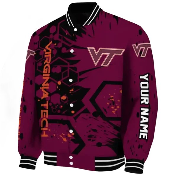 customized virginia tech hokies hexagon cluster maroon black varsity jacket best selling.webp