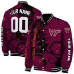 customized virginia tech hokies hexagon cluster maroon black varsity jacket best selling.webp